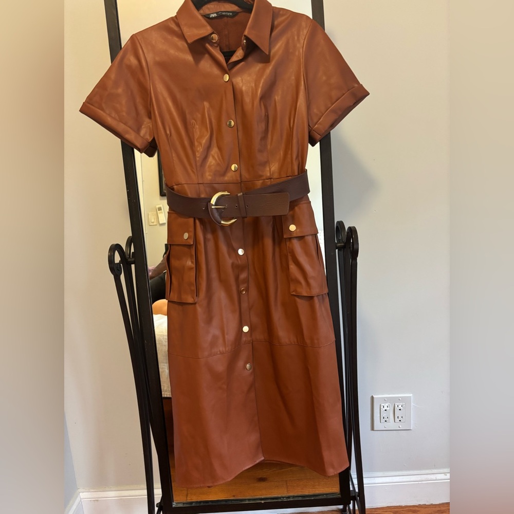 Zara Brown Belted Shirt Dress